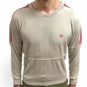 Vintage 80s Wilson Raglan Sweatshirt Cream Red Stripe Fits Medium